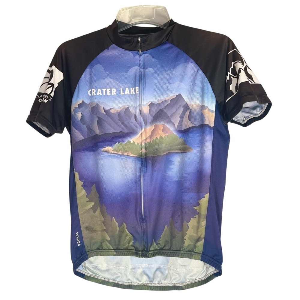Crater Lake Scenic Large Cycling Jersey - Blue & Green National Park of Oregon